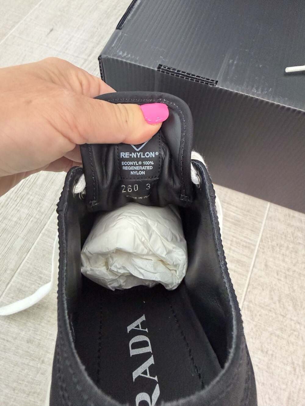 Prada Double Wheel Nylon Gabardine Low-Top Sneakers Black White - Picture 8 of 14